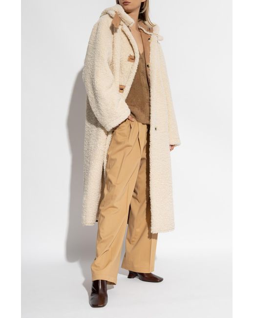 Forte Forte Faux Fur Coat With Hood And Buttons in Natural | Lyst