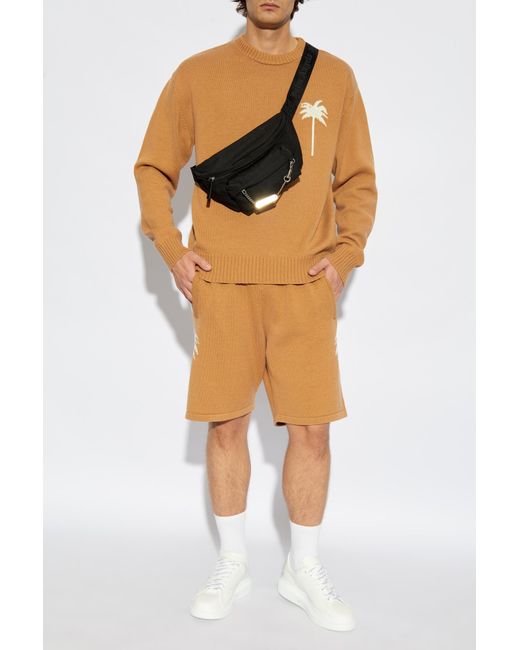 Palm Angels Natural Shorts With Palm Pattern for men