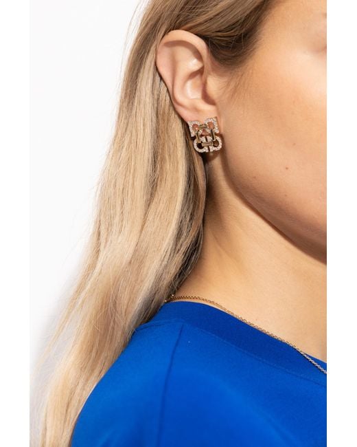Ferragamo White Earrings With Shimmering Crystals
