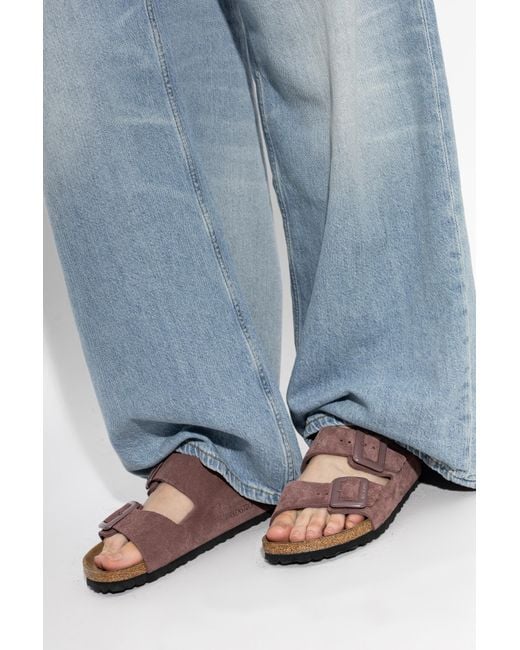 Birkenstock Brown 'Arizona Cushion Buckle Suede' Slides