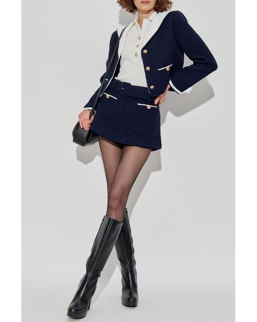 Self-Portrait Blue Tweed Shorts With Belt