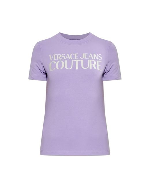 Versace Jeans Couture Purple T-Shirt With Printed Logo