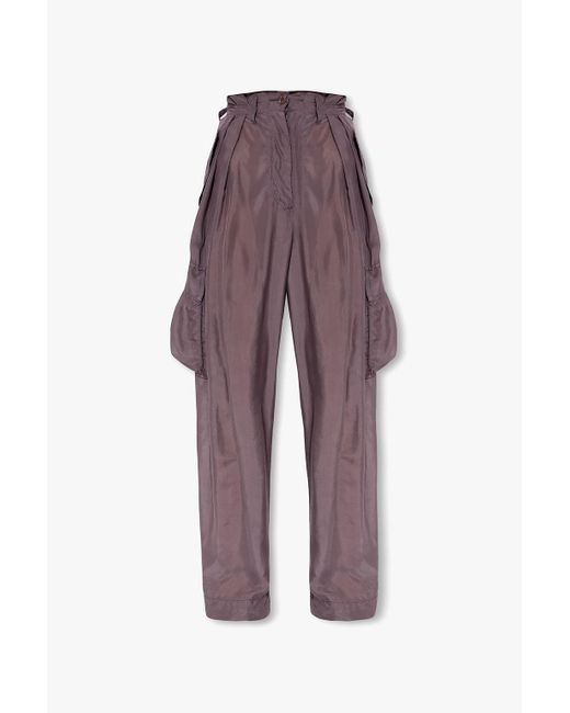 Dries Van Noten Purple Silk Cargo Trousers