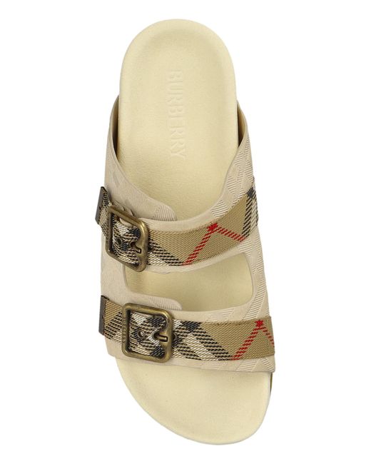 Burberry White Slides With Logo