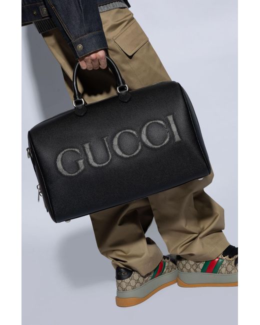 Gucci Leather Duffel Bag in Black for Men | Lyst
