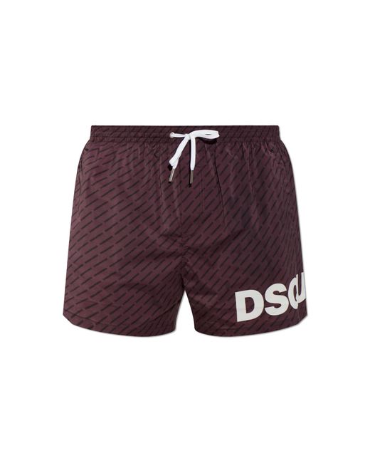 DSquared² Red Monogram Swim Shorts for men