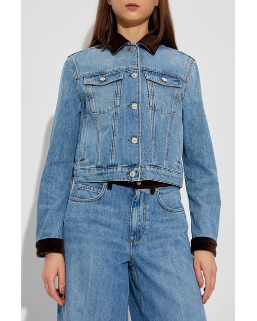 Marni Blue Denim Jacket With Velvet Inserts