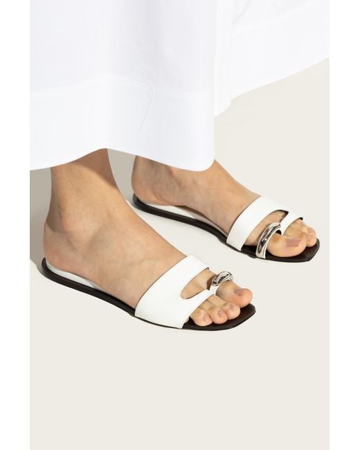 Tory Burch White Leather Slides