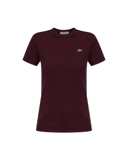 Lacoste Red Ribbed Top With Logo Patch