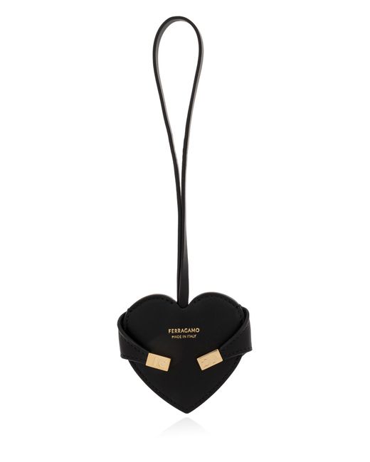 Ferragamo Black Leather Heart-Shaped Pendant