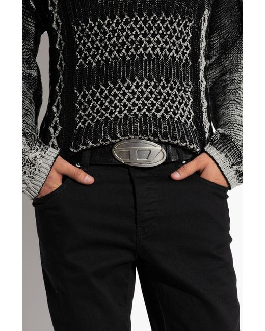DIESEL Black Leather Belt "B-1Dr 2.0" for men
