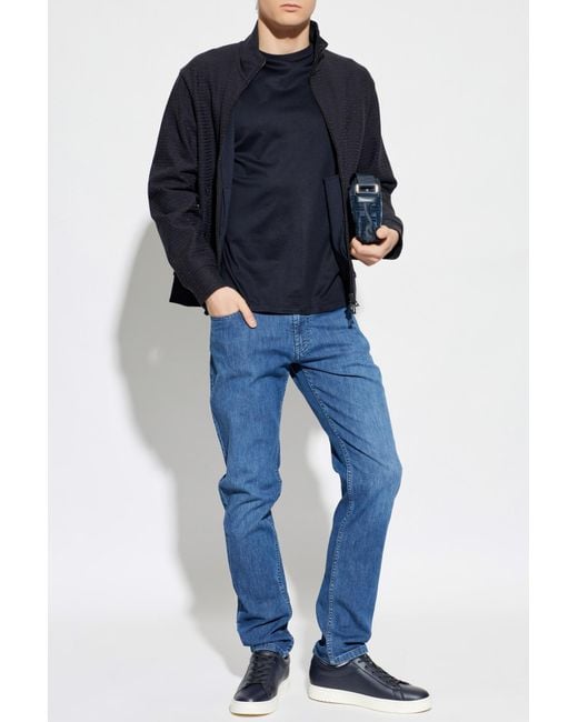 Emporio Armani Blue T-Shirt With Embroidered Logo for men