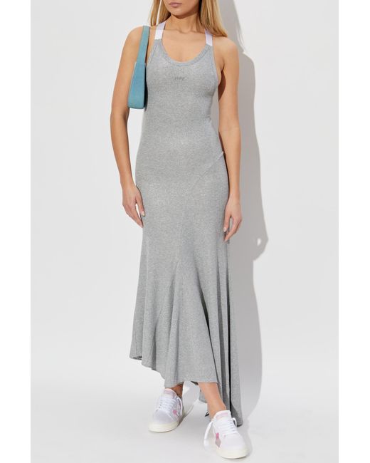 Off-White c/o Virgil Abloh Gray Ribbed Off-Shoulder Dress