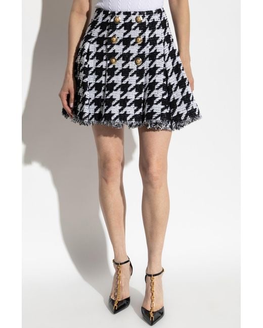 Balmain Black Skirt With Houndstooth Pattern