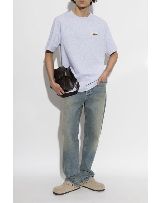 Jacquemus Gray T-Shirt With Logo Patch for men