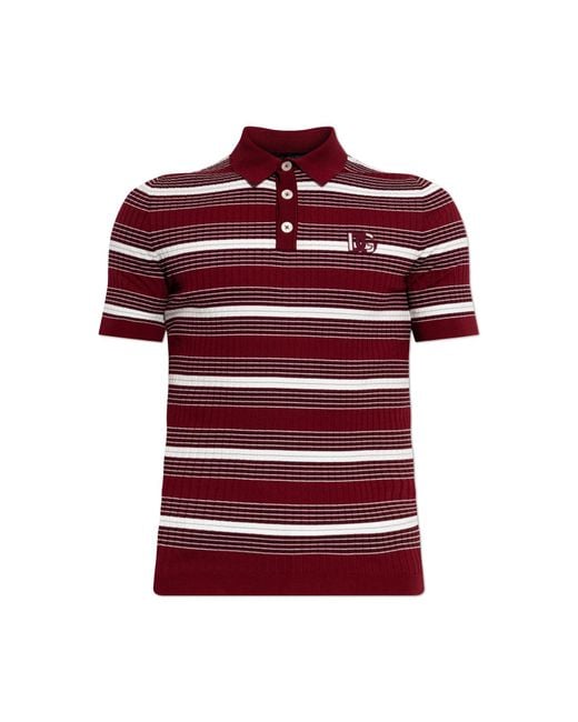 Dolce & Gabbana Red Polo Shirt With Stripes Pattern for men