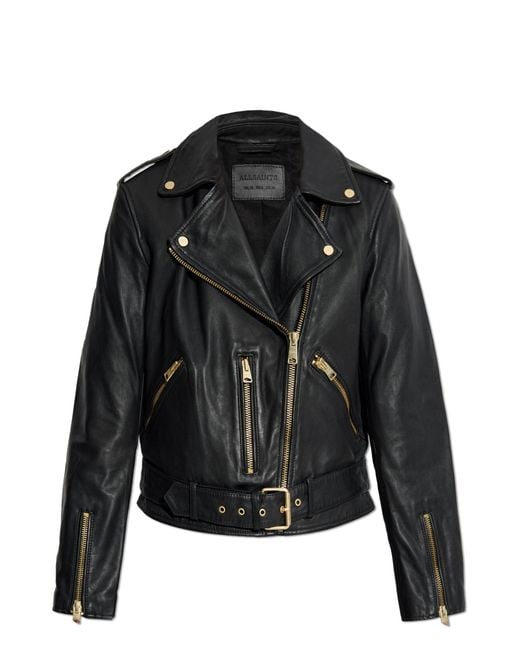 AllSaints Black Asymmetric Biker Leather Jacket