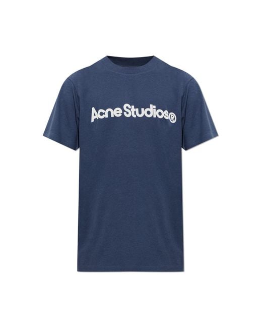 Acne Blue Cotton T-Shirt With Logo for men