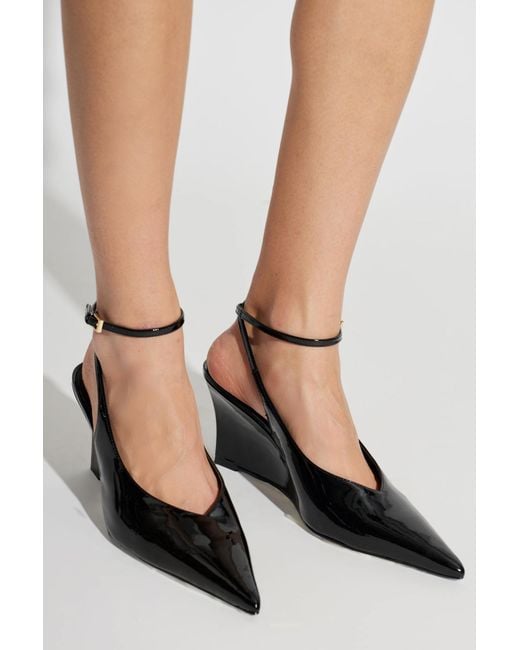 Black Suede Studio White Leather Wedge Shoes "Eliana"