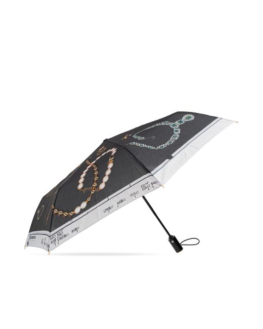 Moschino Black Folding Umbrella With Colorful Print