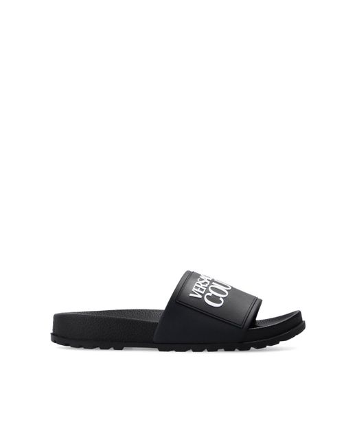 Womens Shoes Flats and flat shoes Slippers Versace Jeans Couture Denim Brush Logo Slides in Black 