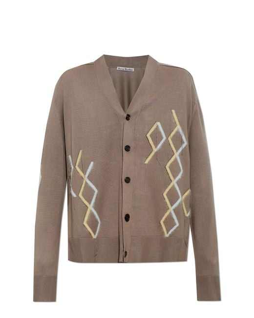 Acne Brown Silk Cardigan With Pattern for men
