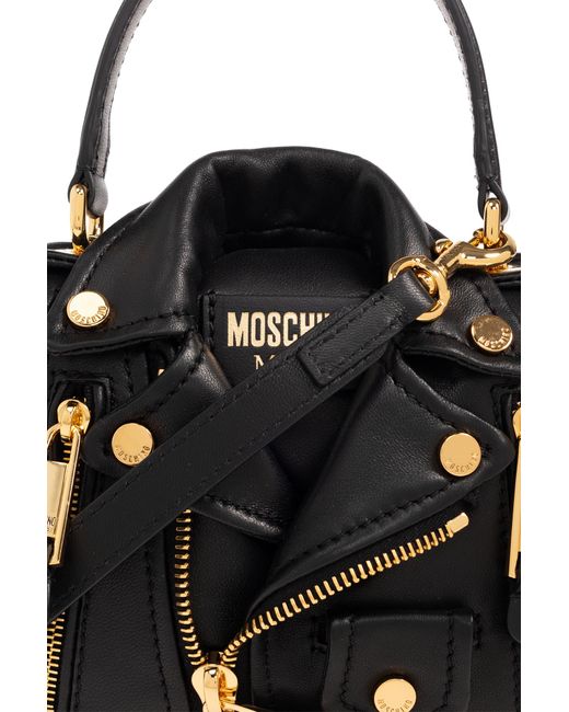 Moschino Black Shoulder Bag With Biker Jacket Motif,