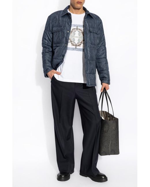 Etro Blue Padded Jacket With Pockets for men
