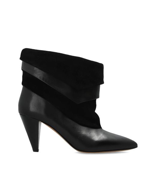 Isabel Marant Black Suede Heeled Ankle Boots "Lyone"