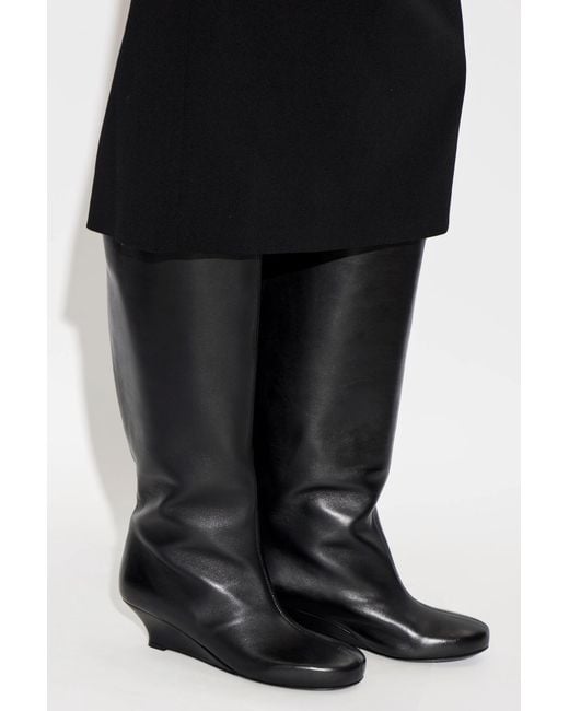 Agl Attilio Giusti Leombruni Black Leather Wedge Boots "Demi"