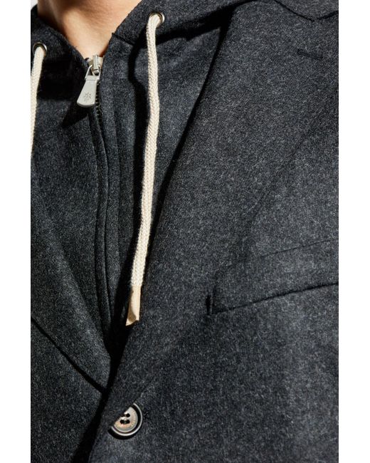 Eleventy Gray Wool Blazer With Detachable Hood for men