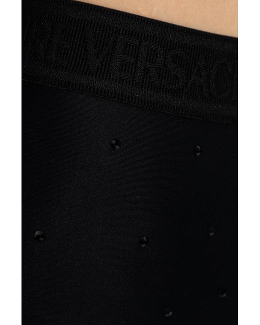 Versace Black Rhinestone-embellished Leggings,