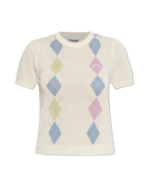 Ganni White Top With A Round Neckline