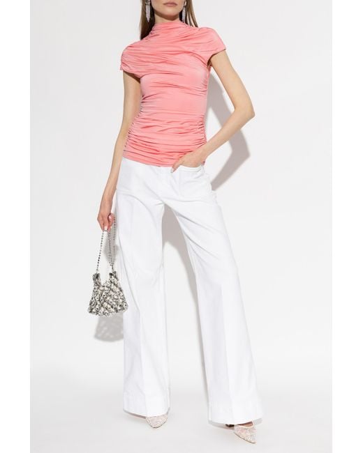 Self-Portrait Pink Satin Top With Draping