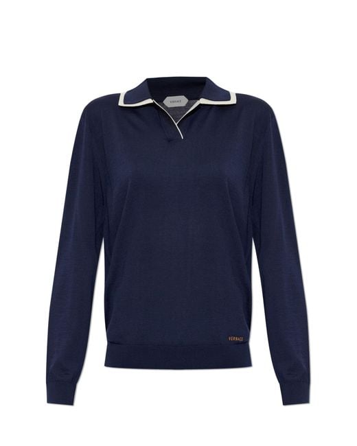 Versace Blue Wool Long-Sleeve Polo