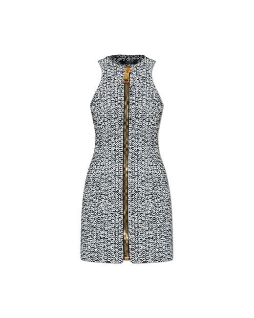 Balmain Gray Sleeveless Tweed Dress