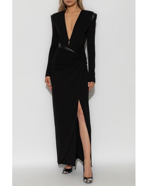 Versace Black Long Dress With Leather Inserts