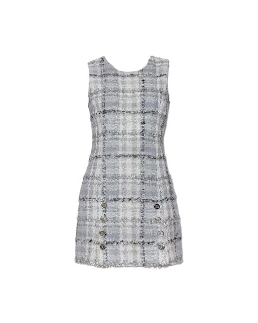 Dolce & Gabbana Gray Sleeveless Tweed Dress