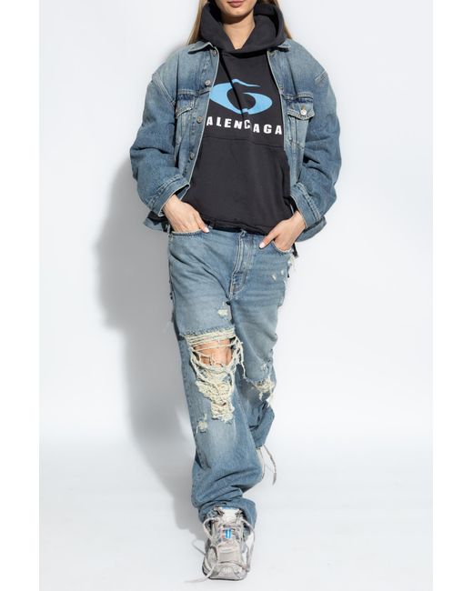 Balenciaga Black Oversized Vintage Effect Hoodie