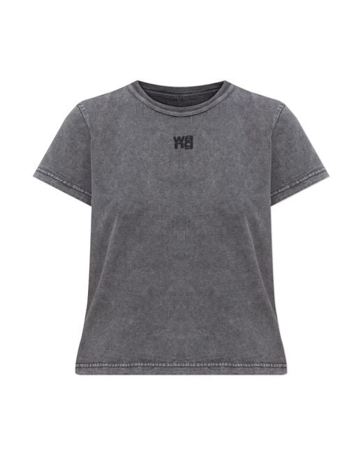 T By Alexander Wang Gray T-Shirt With Printed Logo