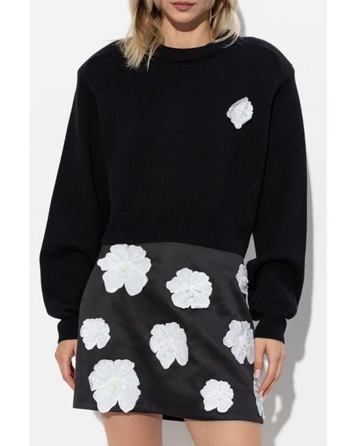 ROTATE BIRGER CHRISTENSEN Black Sweatshirt With Floral Motif Appliqué.,