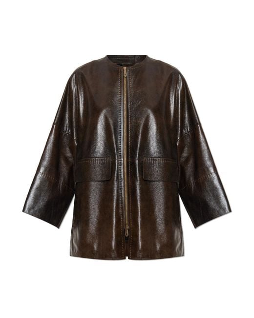 Max Mara Black Leather Jacket 'Gambero'