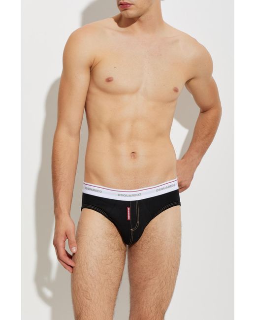 DSquared² Black Cotton Briefs With Logo for men