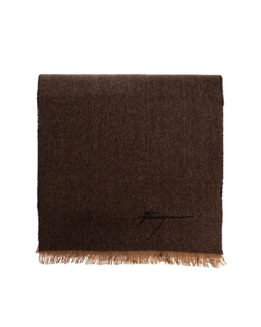 Ferragamo Brown Cashmere Scarf With Embroidered Logo for men