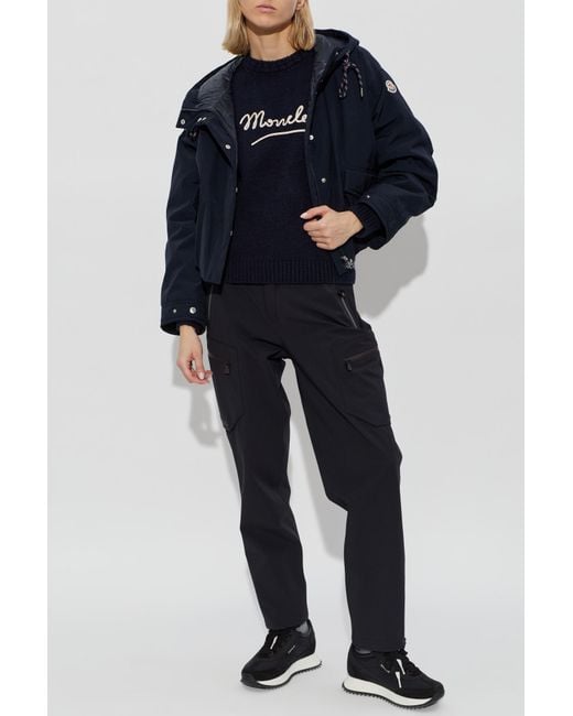 Moncler Blue Sweater With Embroidered Logo