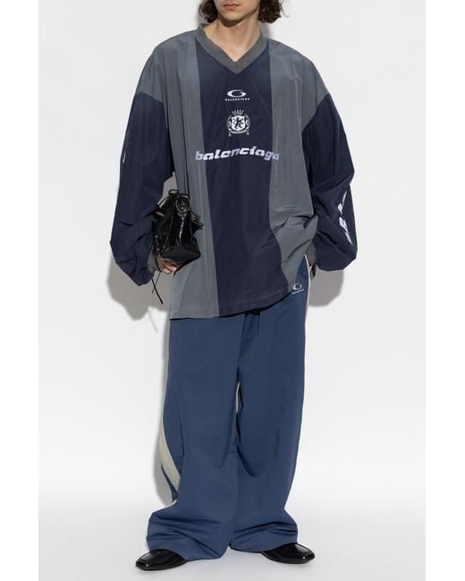 Balenciaga Blue Sweatpants With Embroidered Logo for men