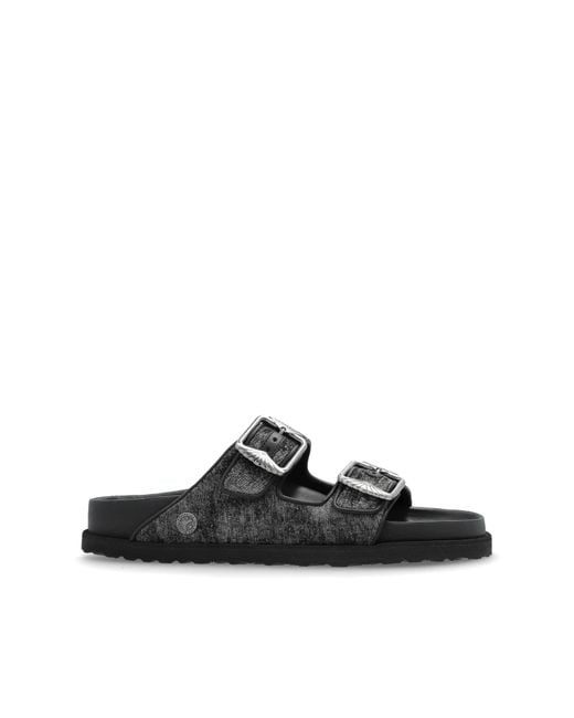 Birkenstock Black "Arizona French Piping 1774" Slides