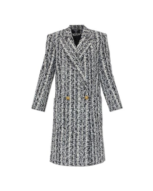 Balmain Gray Double-Breasted Coat With Pockets