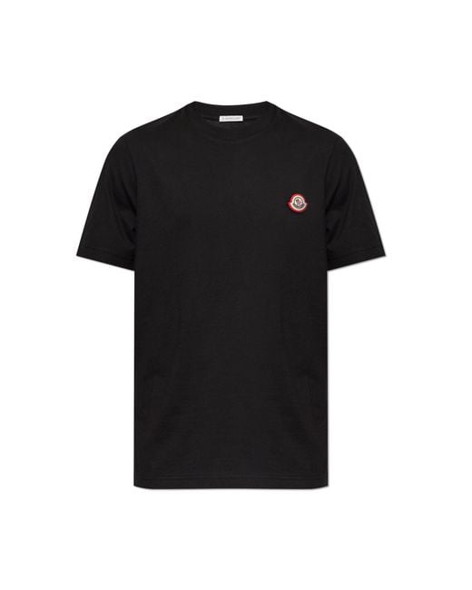 Moncler Black T-Shirt With Logo Patch for men