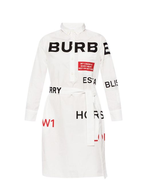 Burberry White Horseferry Print Cotton Tie-waist Shirt Dress